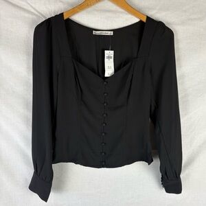 NWT Abercrombie & Fitch Black Button-Down Long Sleeve Blouse Size S